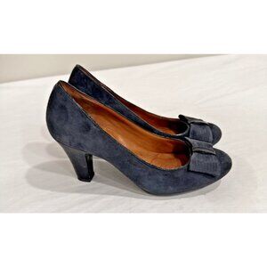 Clarks Artisan Society Bristol Suede Pumps Bow Detail Navy Blue Size 9W